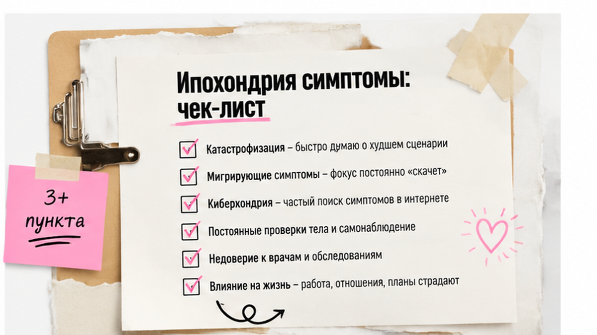 Чек-лист признаков ипохондрии и тревоги за здоровье