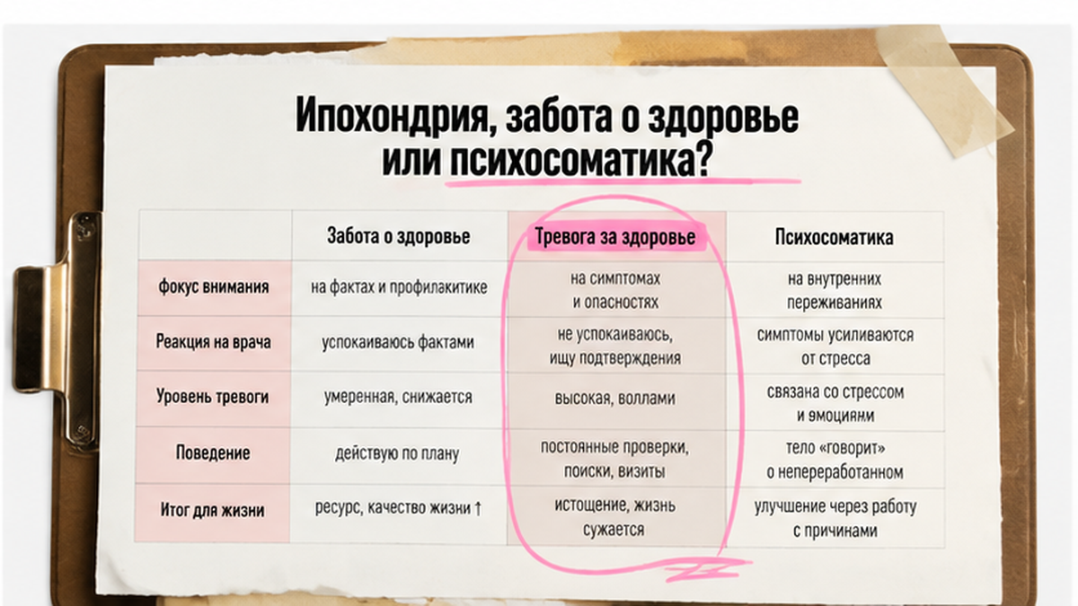 Сравнение заботы о здоровье, ипохондрии и психосоматики