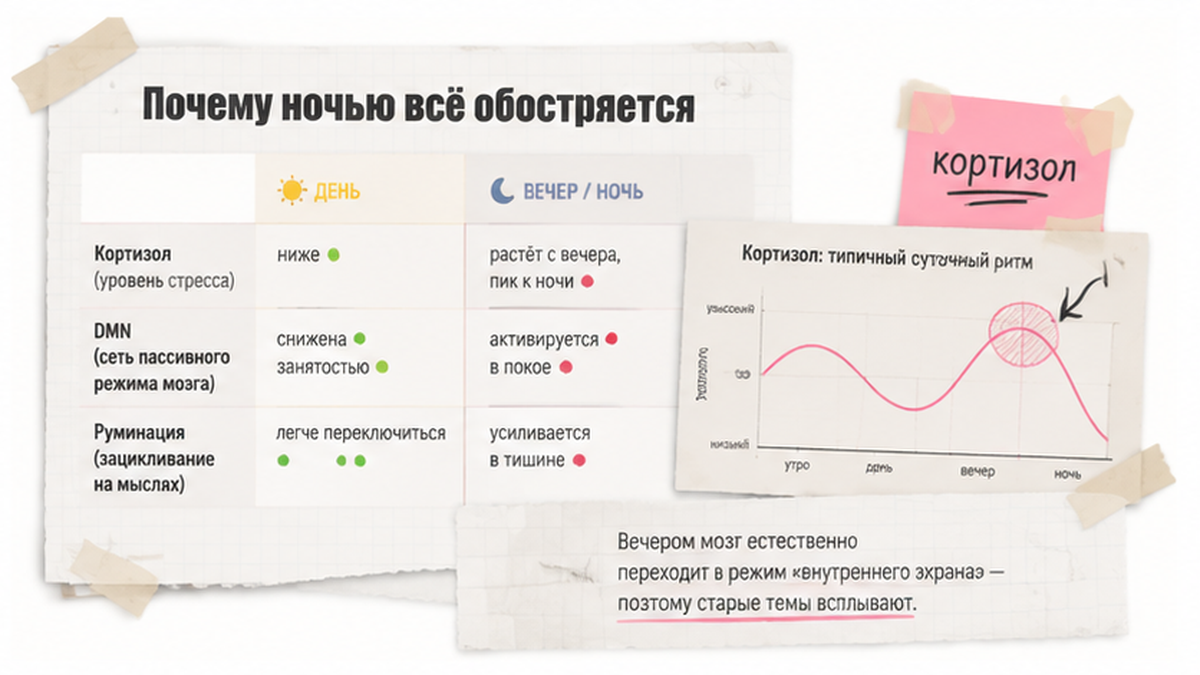 Почему ночью тревога обостряется: кортизол и саморефлексия
