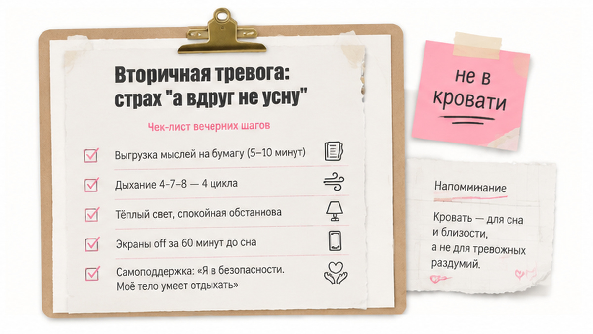 Чеклист: что сделать при вторичной тревоге перед сном