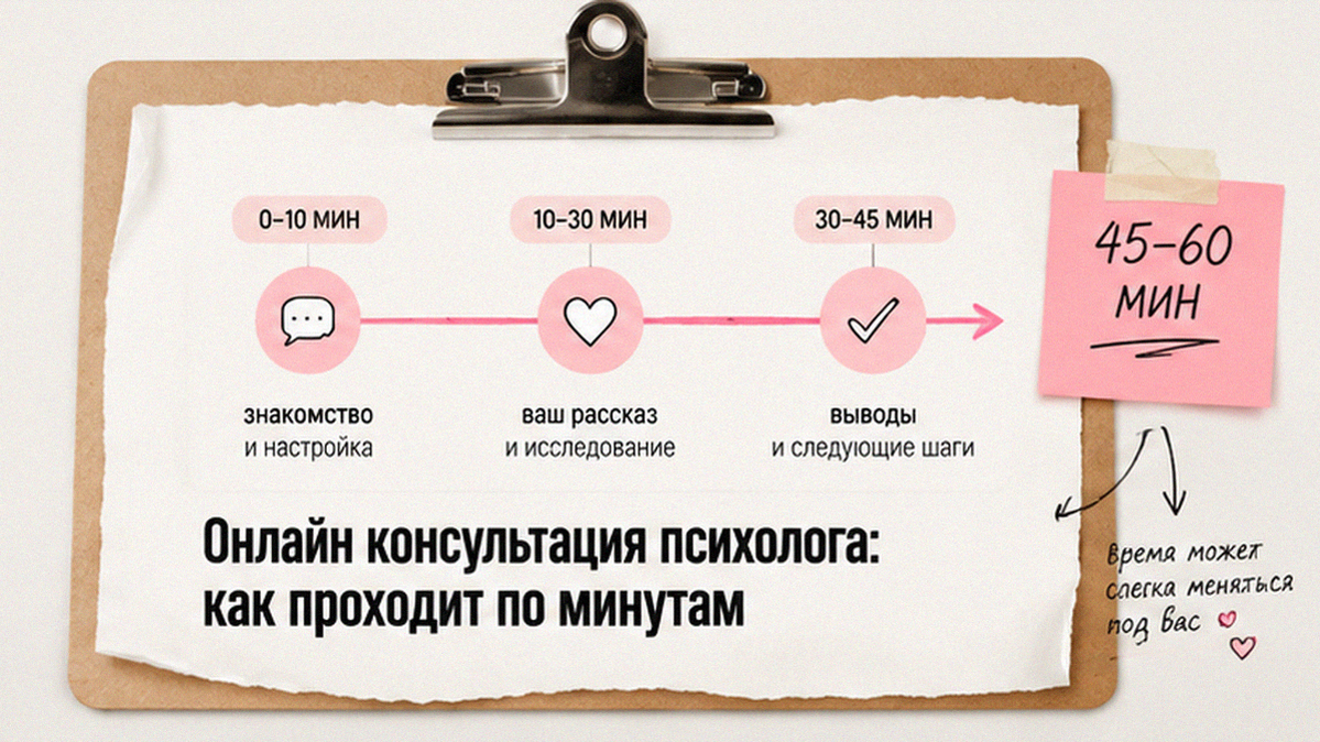 Таймлайн первой онлайн-консультации: как проходит сессия по минутам