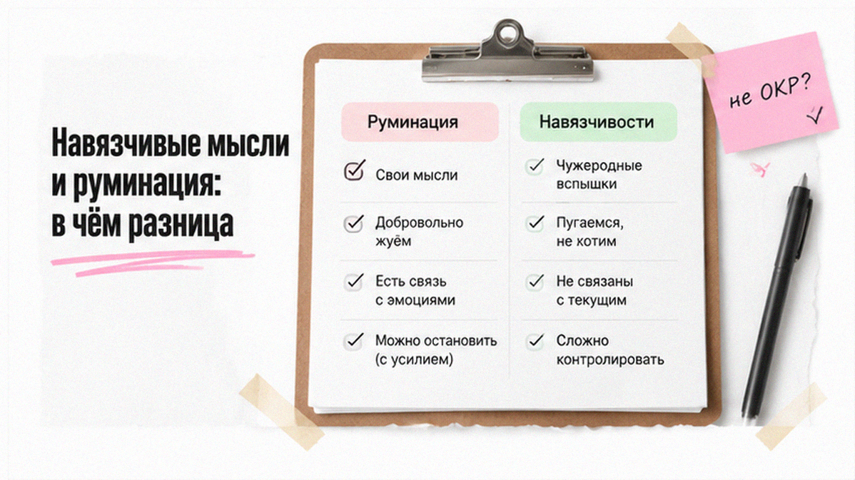 Чеклист: чем руминация отличается от навязчивых мыслей